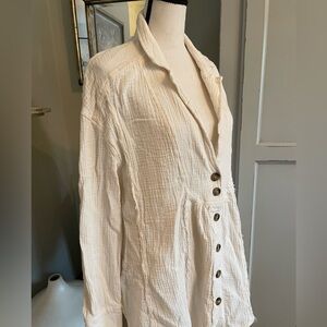 Free People Ivory Textured Blouse Medium